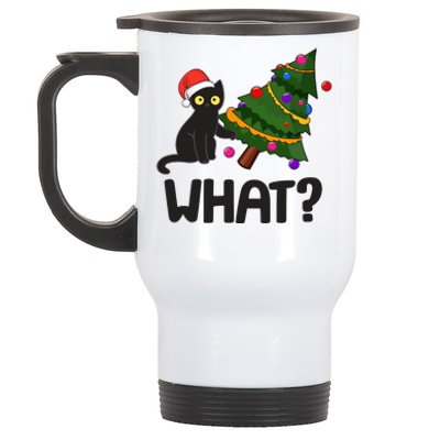 What? Bad Cat Knocking Over Christmas Tree Stainless Steel Travel Mug