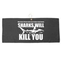 What Doesn't Kill You Makes You Stronger Except Sharks Large Microfiber Waffle Golf Towel
