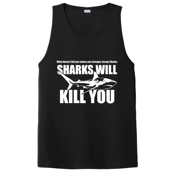 What Doesn't Kill You Makes You Stronger Except Sharks PosiCharge Competitor Tank