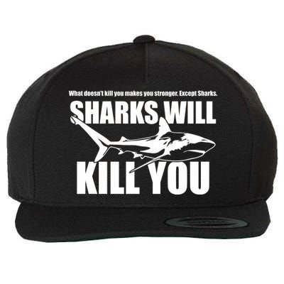 What Doesn't Kill You Makes You Stronger Except Sharks Wool Snapback Cap