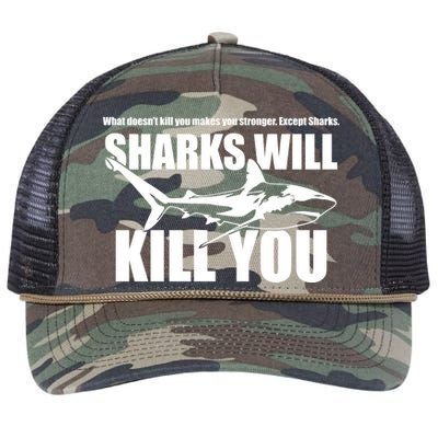 What Doesn't Kill You Makes You Stronger Except Sharks Retro Rope Trucker Hat Cap