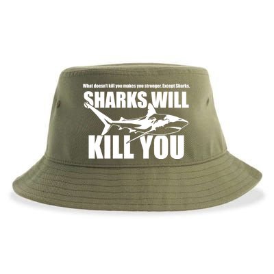 What Doesn't Kill You Makes You Stronger Except Sharks Sustainable Bucket Hat