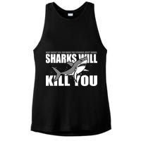 What Doesn't Kill You Stronger Except Sharks Ladies PosiCharge Tri-Blend Wicking Tank
