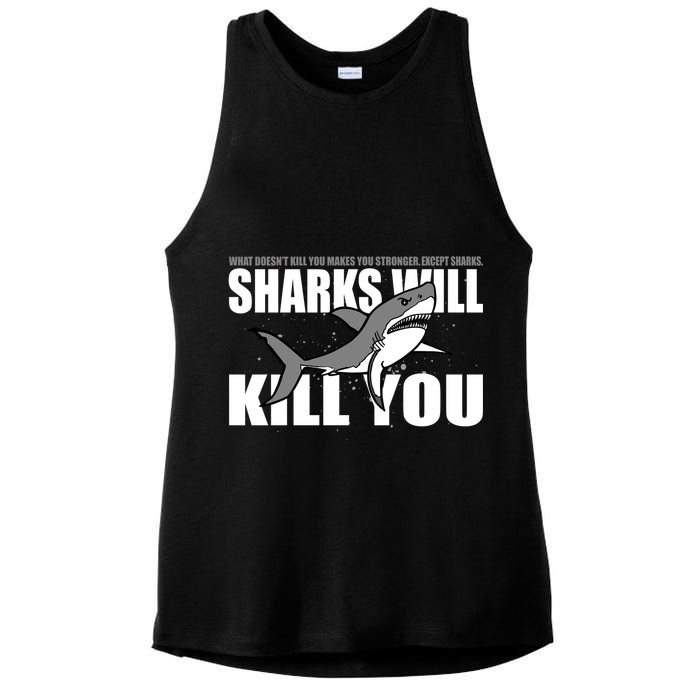 What Doesn't Kill You Stronger Except Sharks Ladies PosiCharge Tri-Blend Wicking Tank