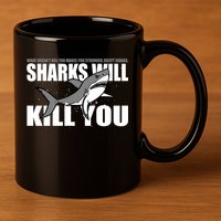 What Doesn't Kill You Stronger Except Sharks 11oz C Handle Ceramic Mug