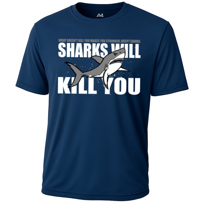 What Doesn't Kill You Stronger Except Sharks Cooling Performance Crew T-Shirt