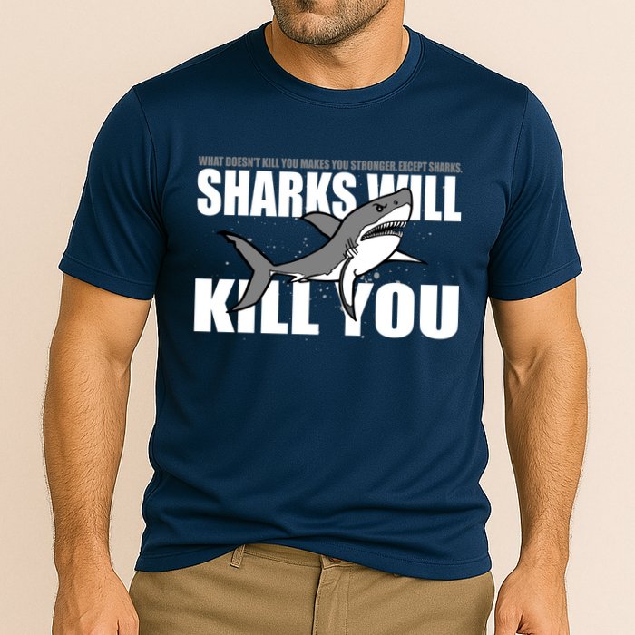 What Doesn't Kill You Stronger Except Sharks Cooling Performance Crew T-Shirt