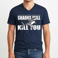 What Doesn't Kill You Stronger Except Sharks V-Neck T-Shirt