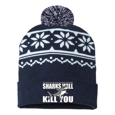 What Doesn't Kill You Stronger Except Sharks USA-Made Snowflake Beanie