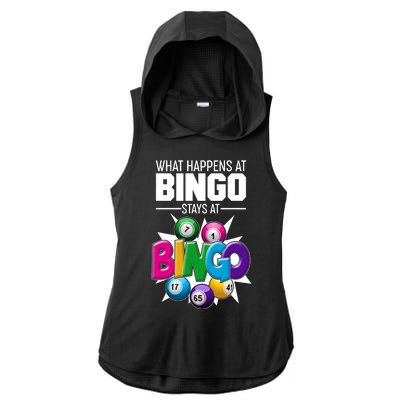 What Happens At Bingo Stays At Bingo Ladies PosiCharge Tri-Blend Wicking Draft Hoodie Tank