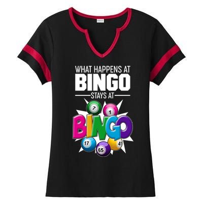 What Happens At Bingo Stays At Bingo Ladies Halftime Notch Neck Tee