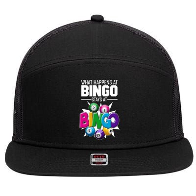 What Happens At Bingo Stays At Bingo 7 Panel Mesh Trucker Snapback Hat