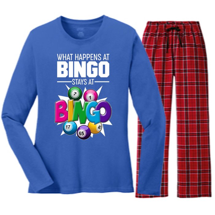 What Happens At Bingo Stays At Bingo Women's Long Sleeve Flannel Pajama Set 