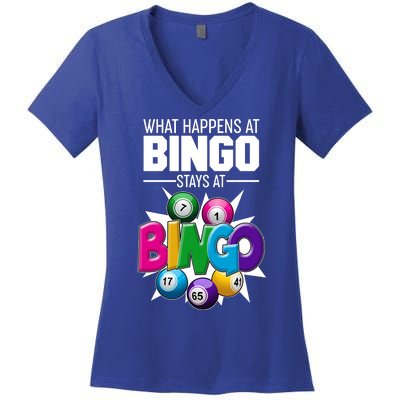 What Happens At Bingo Stays At Bingo Women's V-Neck T-Shirt