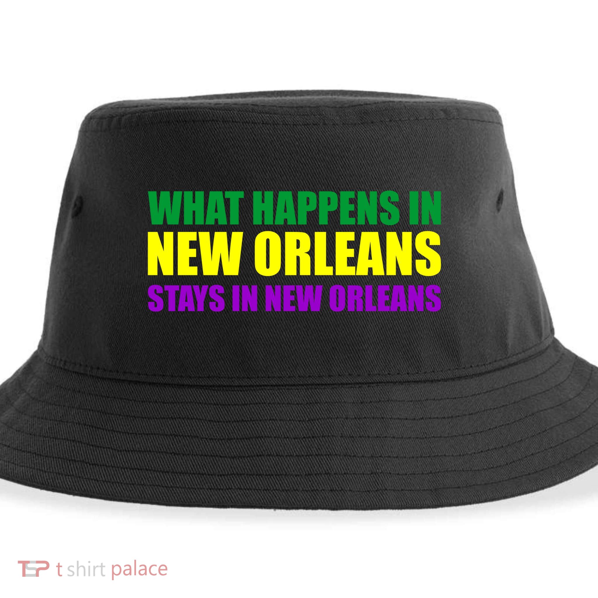 What Happens in New Orleans Stays in New Orleans Mardi Gras Sustainable Bucket Hat