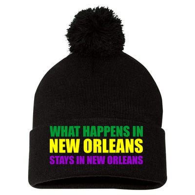 What Happens in New Orleans Stays in New Orleans Mardi Gras Pom Pom 12in Knit Beanie