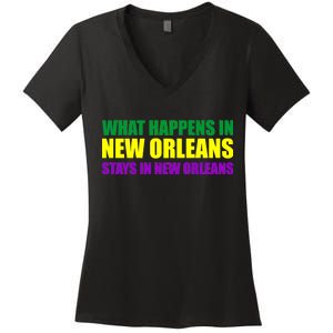 What Happens in New Orleans Stays in New Orleans Mardi Gras Women's V-Neck T-Shirt