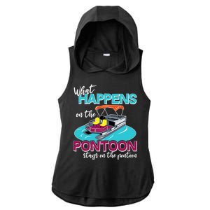 What Happens On The Pontoon Stays On The Pontoon Ladies PosiCharge Tri-Blend Wicking Draft Hoodie Tank