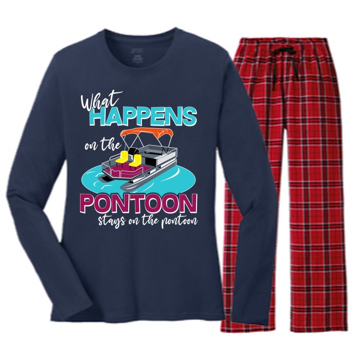 What Happens On The Pontoon Stays On The Pontoon Women's Long Sleeve Flannel Pajama Set 