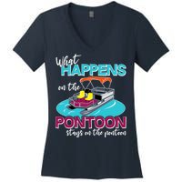 What Happens On The Pontoon Stays On The Pontoon Women's V-Neck T-Shirt