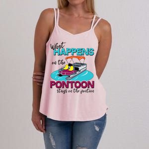 What Happens On The Pontoon Stays On The Pontoon Women's Strappy Tank