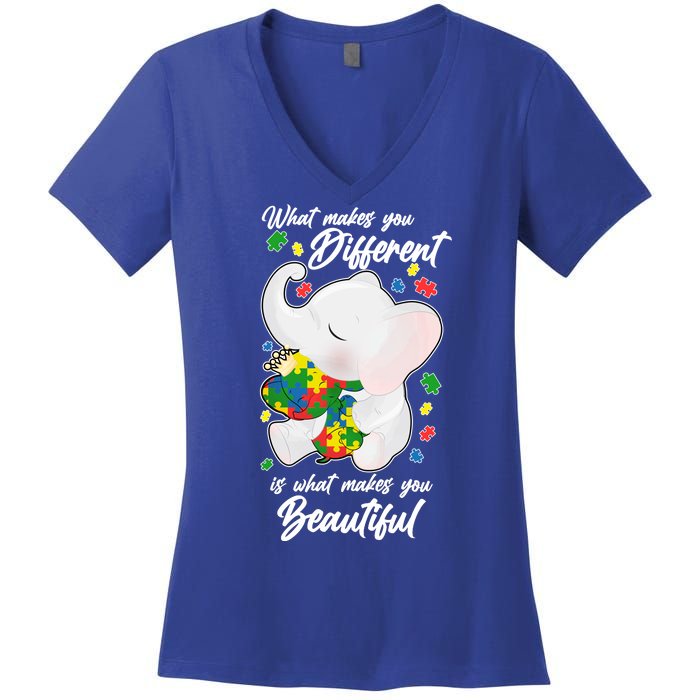 What Makes You Different Is What Makes You Beautiful Autism Women's V-Neck T-Shirt