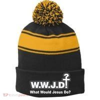 What Would Jesus Do WWJD? Stripe Pom Pom Beanie