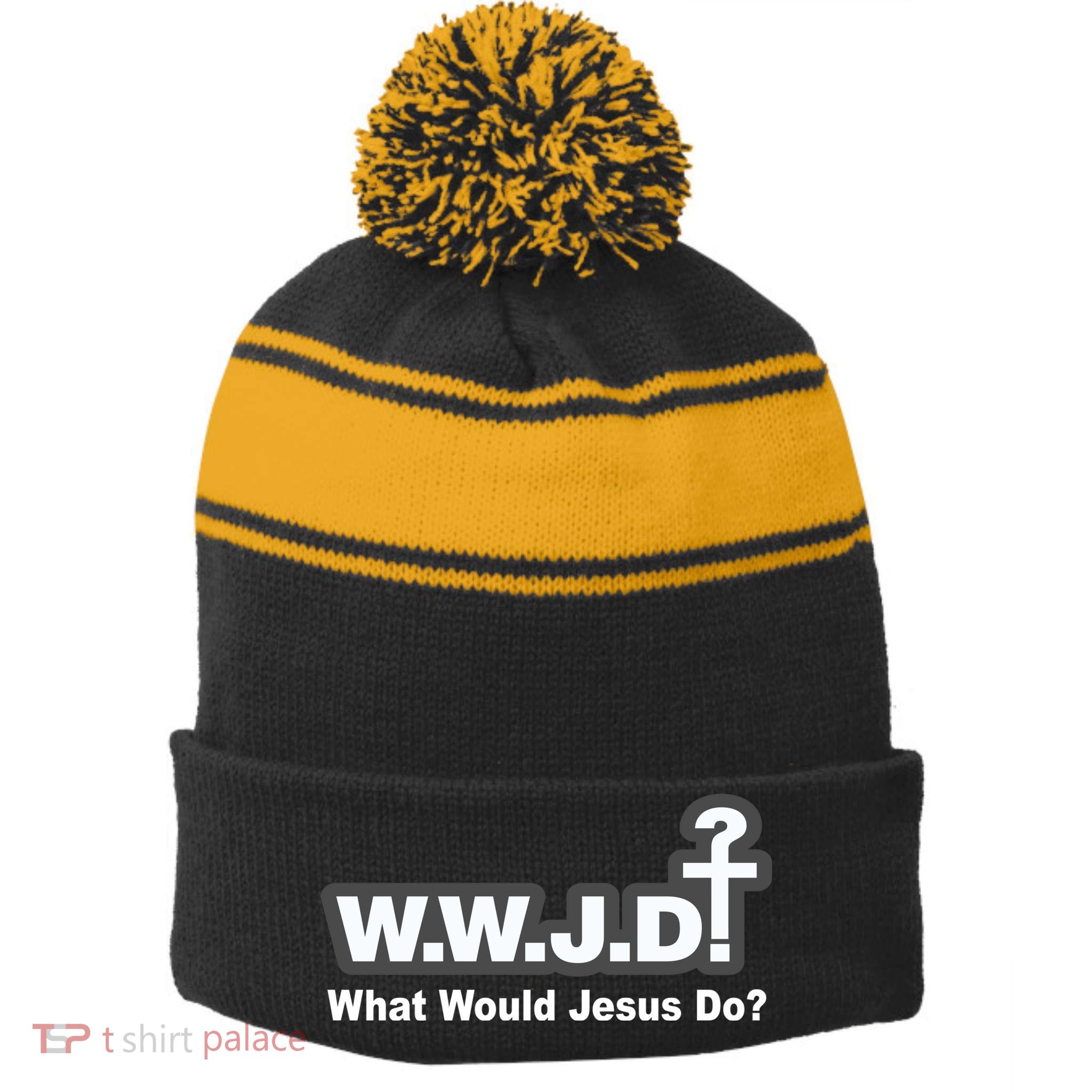 What Would Jesus Do WWJD? Stripe Pom Pom Beanie