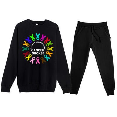 Whatever Color Cancer Sucks! Premium Crewneck Sweatsuit Set