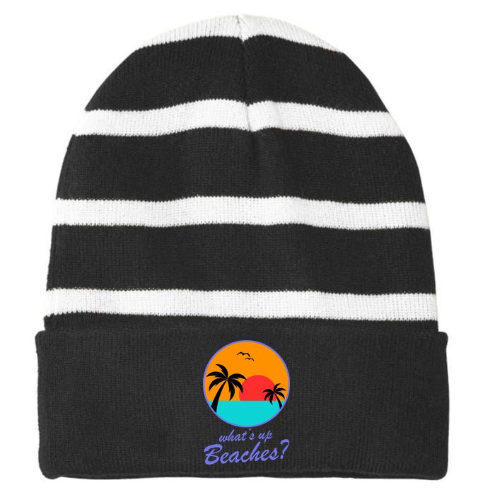 What's Up Beaches? Striped Beanie with Solid Band