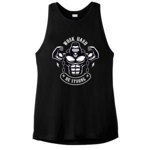 Work Hard be Strong Gorilla Silverback Monkey Ape Gift Ladies PosiCharge Tri-Blend Wicking Tank