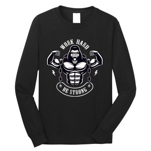 Work Hard be Strong Gorilla Silverback Monkey Ape Gift Long Sleeve Shirt