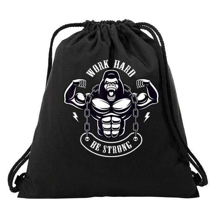 Work Hard be Strong Gorilla Silverback Monkey Ape Gift Drawstring Bag