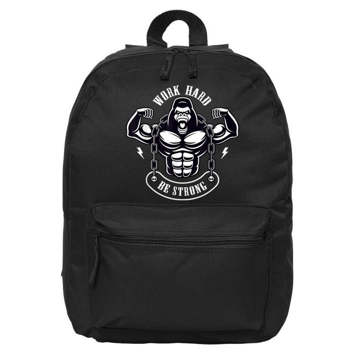 Work Hard be Strong Gorilla Silverback Monkey Ape Gift 16 in Basic Backpack