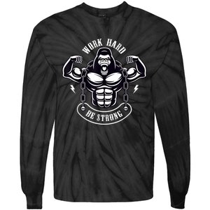 Work Hard be Strong Gorilla Silverback Monkey Ape Gift Tie-Dye Long Sleeve Shirt