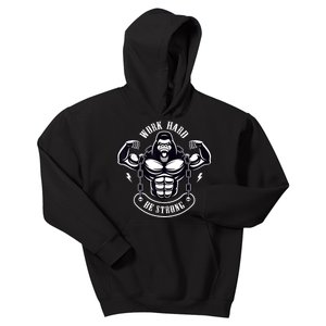 Work Hard be Strong Gorilla Silverback Monkey Ape Gift Kids Hoodie