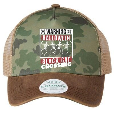 Warning Halloween Black Cat Crossing Dancing Skeletons Gift Legacy Tie Dye Trucker Hat