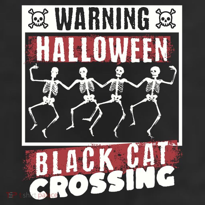 Warning Halloween Black Cat Crossing Dancing Skeletons Gift Cool Comfort Performance Bucket Hat