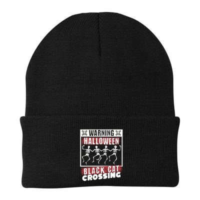 Warning Halloween Black Cat Crossing Dancing Skeletons Gift Beanie