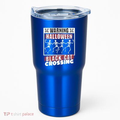 Warning Halloween Black Cat Crossing Dancing Skeletons Gift Tumbler