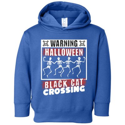 Warning Halloween Black Cat Crossing Dancing Skeletons Gift Toddler Hoodie