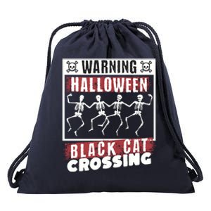 Warning Halloween Black Cat Crossing Dancing Skeletons Gift Drawstring Bag