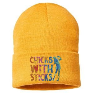 Watercolor Heart Beat Chicks With Sticks Sustainable Knit Beanie