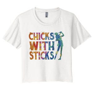 Watercolor Heart Beat Chicks With Sticks Women's Crop Top Tee