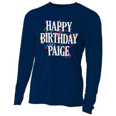 Wo Happy Birthday Paige First Name Girl Colorful Bday V-Neck Cooling Performance Long Sleeve Crew