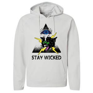 Wicked Halloween Black Cat Green All Seeing Eye Gift Performance Fleece Hoodie