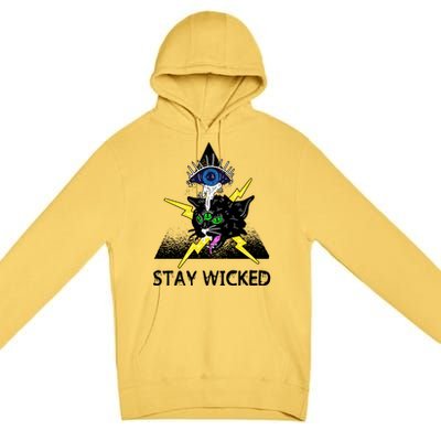 Wicked Halloween Black Cat Green All Seeing Eye Gift Premium Pullover Hoodie