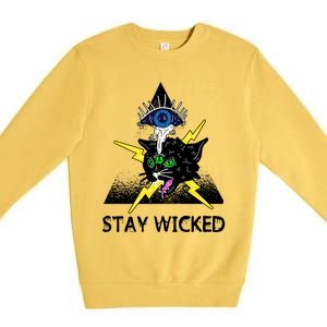 Wicked Halloween Black Cat Green All Seeing Eye Gift Premium Crewneck Sweatshirt