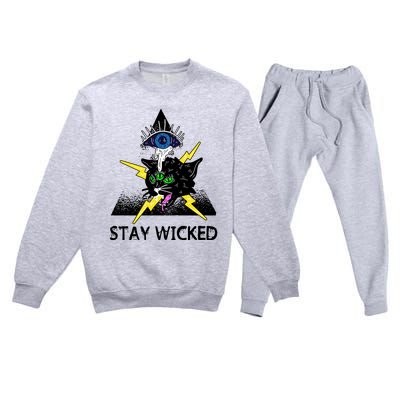 Wicked Halloween Black Cat Green All Seeing Eye Gift Premium Crewneck Sweatsuit Set