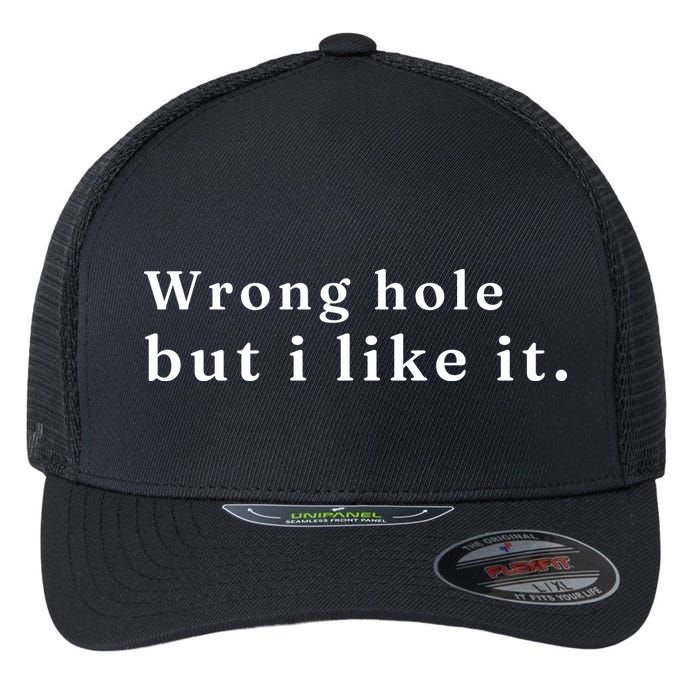 Wrong Hole But I Like It Funny Flexfit Unipanel Trucker Cap